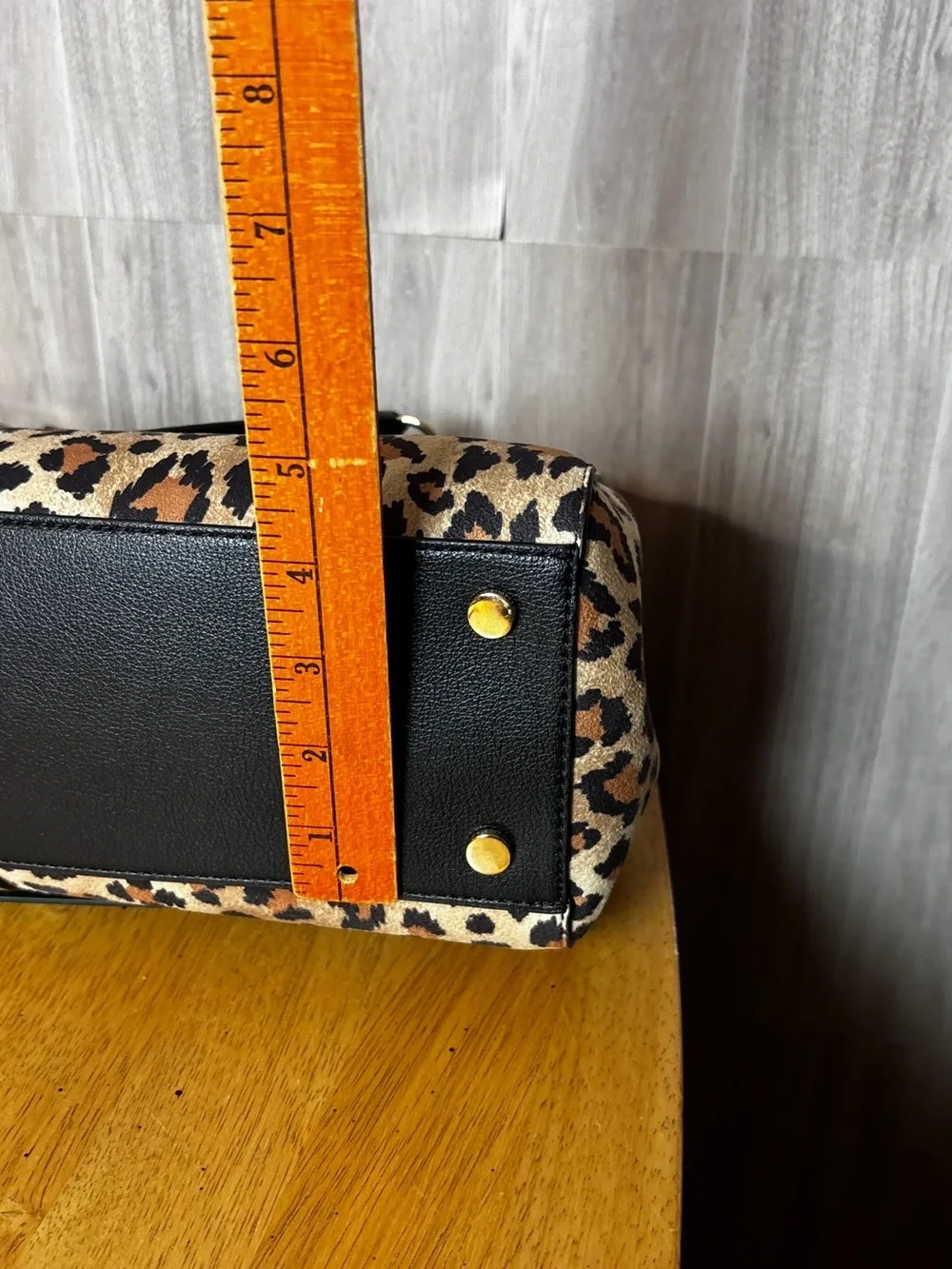 On 34th Leopard Print Satchel Tote Handbag Black Trim Gold Hardware